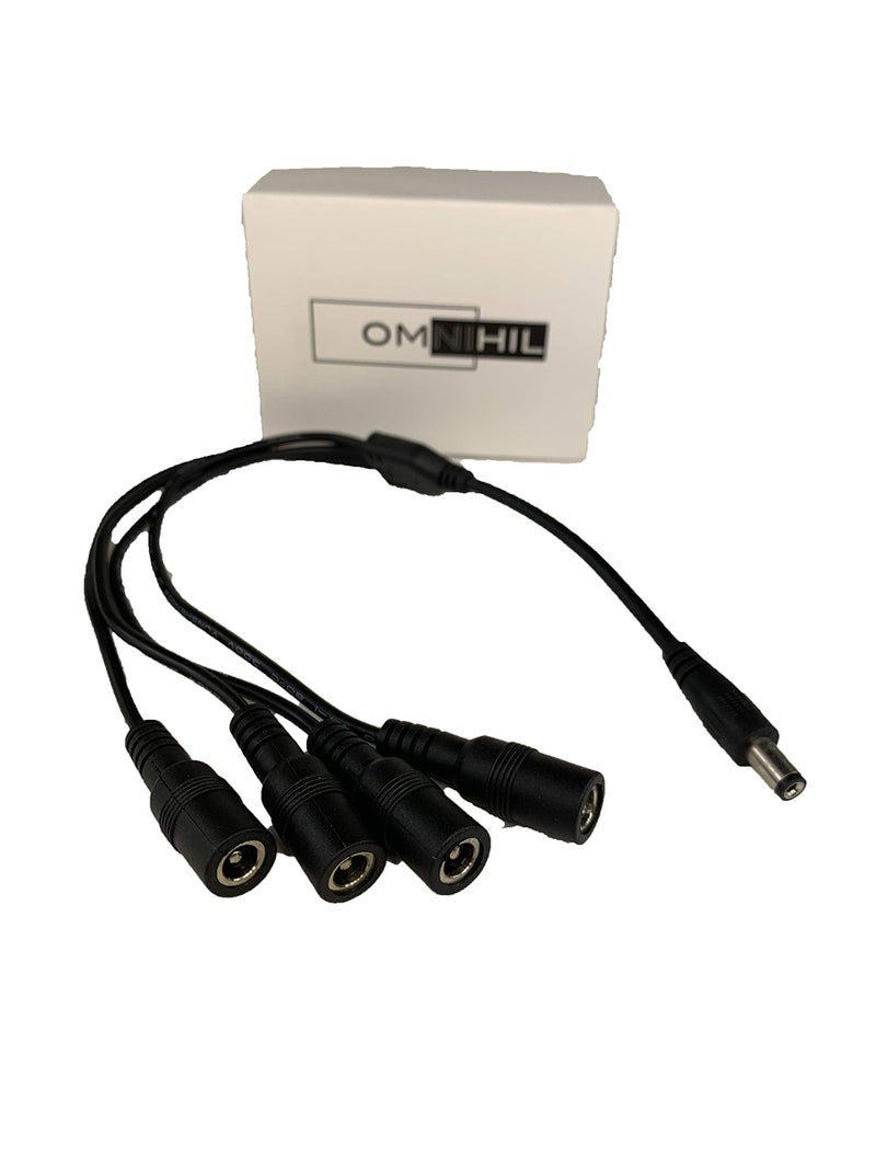 Omnihil DC Barrel Plug Splitter 2.1millimeters x 5.5millimeters, 1 Male Plug to 4 Female JAC k / 24 AWG - Image 1